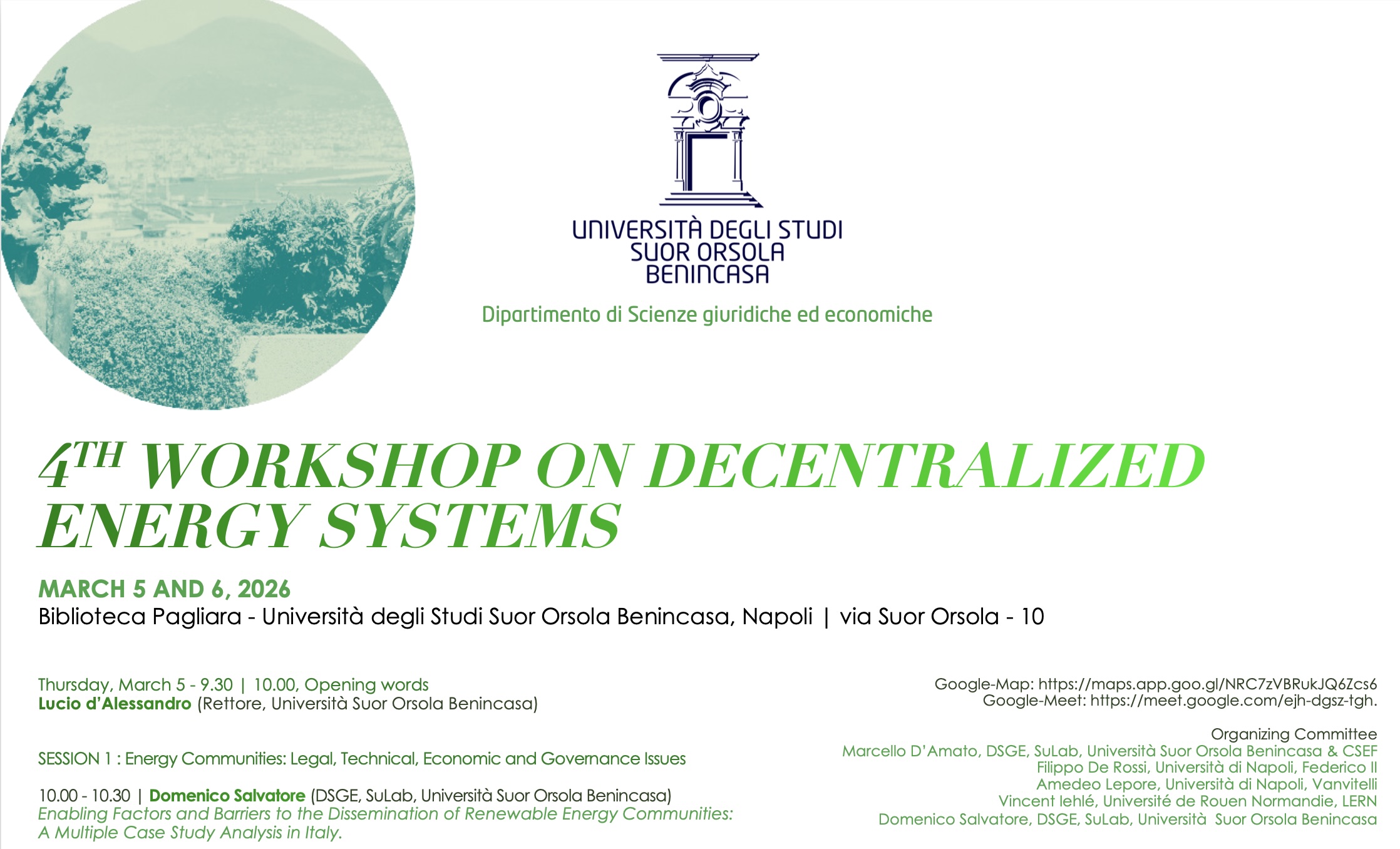 4th workshop on decentralized energy systems, 5&6 mars, Naples